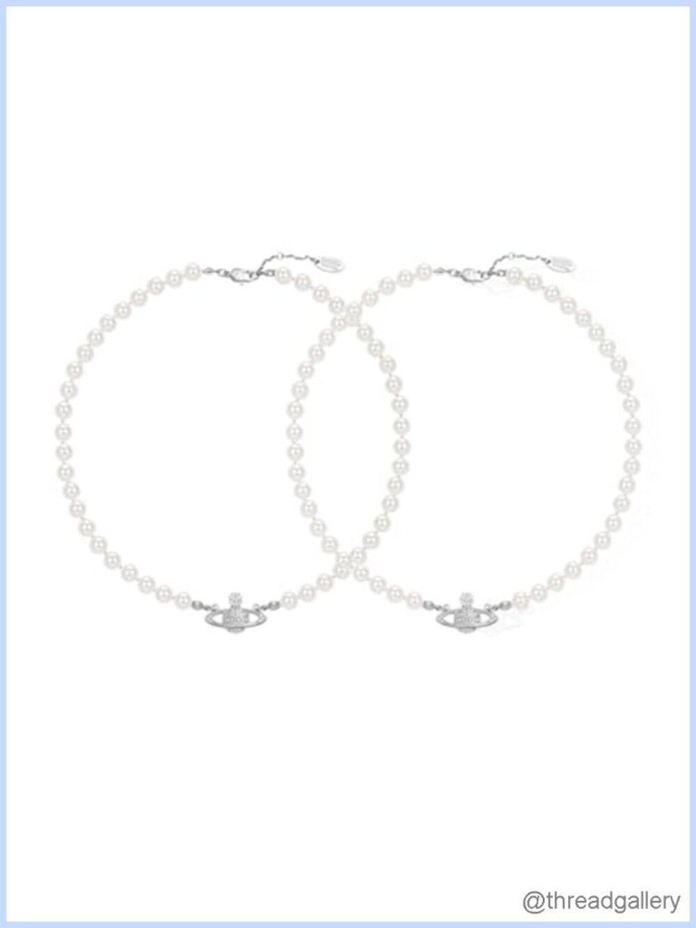 Saturn Pearl Choker Necklace Rhinestone Planet Charm Adjustable